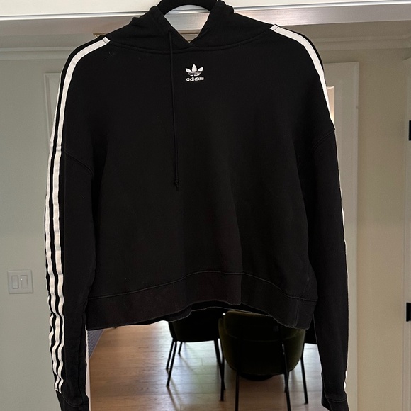 ADIDAS Cropped Black with the Three Stripes Sweatshirt - Size L - Picture 2 of 12